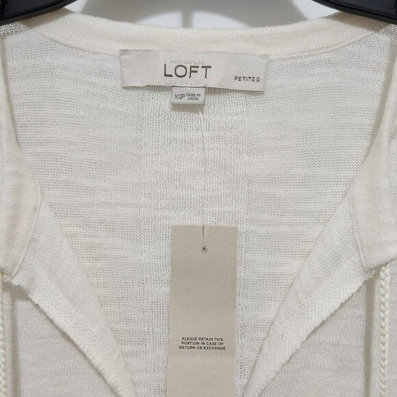 Loft Petite Women's XSP Ivory Embroidered Tassled 3/4 Sleeve Tunic Sweater - Picture 3 of 8